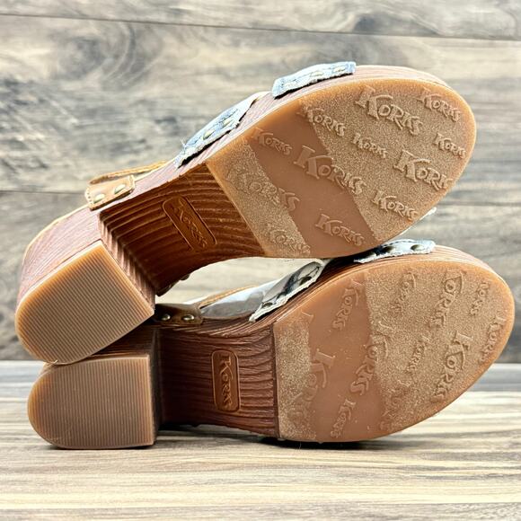 NIB Korks Kork Ease Natalia 7M Knot Clog Sandal Tan Blue Denim PU Tie Dye Combo - Picture 9 of 11